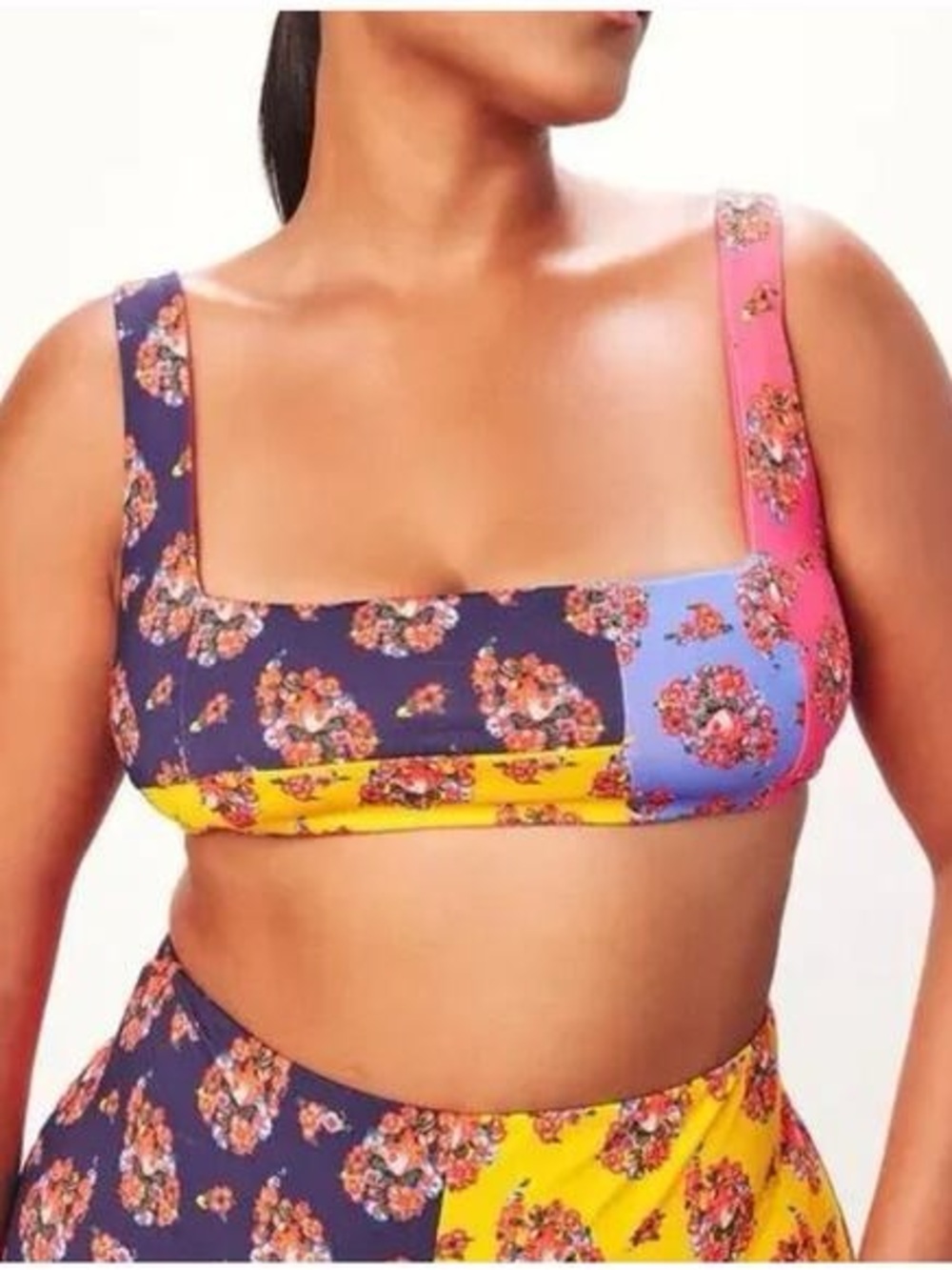 Mara Hoffman Meli Hot Pink and Navy Floral Bikini Top